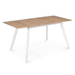 Table scandinave extensible rectangle INGA 4-6 personnes plateau bois pieds blancs 120-160 cm