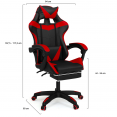 Verstelbare ALEX-game chair met voetensteun, hoofdkussen en lendenkussen in zwart en rood