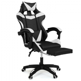 Verstelbare ALEX-gamesstoel met voetensteun, hoofdkussen en lendenkussen in zwart en wit
