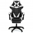 Verstelbare ALEX-gamesstoel met voetensteun, hoofdkussen en lendenkussen in zwart en wit