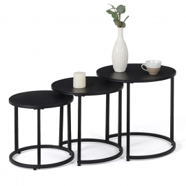 Lot de 3 tables basses gigognes rondes DAVIS 35/40/45 en métal noir mat design industriel