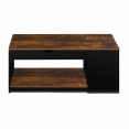 Table basse plateau relevable ELEA avec coffre bois foncé effet vieilli et noir