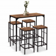 Table haute de bar DAYTON 100 cm et 4 tabourets bois foncé effet vieilli et noir design industriel