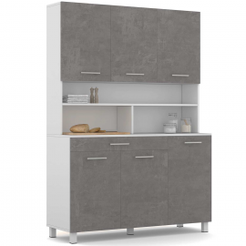 120 CM CINA keukenkast met 6 deuren + lade, wit en betoneffect