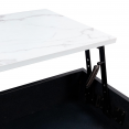 Table basse plateau relevable rectangulaire ALASKA effet marbre et bois noir pied métal