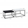 Lot de 2 tables basses gigognes ALASKA carrées 60/70 effet marbre et noir pieds métal