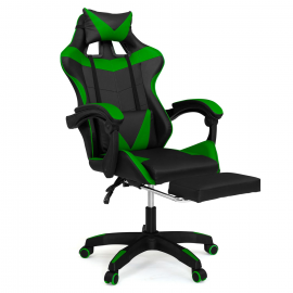 Verstelbare ALEX-game chair met voetensteun, hoofdkussen en lendenkussen in zwart en groen