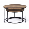 Set van 2 HAWKINS 54/70 ronde salontafels, donker hout, industrieel ontwerp