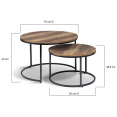 Lot de 2 tables basses gigognes HAWKINS rondes 54/70 bois foncé design industriel