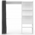 MARTY 120/170 x 50 x 180 cm wit en grijs uitbreidbare kledingkast met gordijn + dubbele hangruimte + legplanken