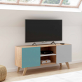 Scandinavisch tv-meubel ALICE blauw, grijs en wit 113 cm
