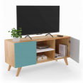 Meuble TV 113 cm scandinave ALICE bleu, gris et blanc