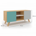 Scandinavisch tv-meubel ALICE blauw, grijs en wit 113 cm