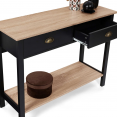 ISIS vintage console met 2 laden, hout en zwarte plank