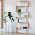 SOFIA S-vormige boekenplank in wit hout en houteffect 189cm