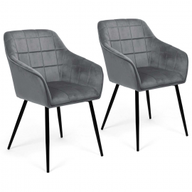 Lot de 2 chaises de salle à manger, fauteuils de table MADY en velours gris clair