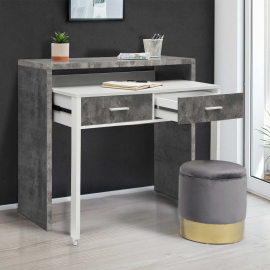 MAX uitschuifbaar bureau beton en hout met wit effect