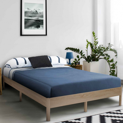 YAKUTA tweepersoons bedframe met lattenbodem in natuurlijk houteffect 140x190cm