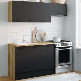 Complete 180 cm SUBTIL keuken met werkblad met 5 kasten in hout en zwart