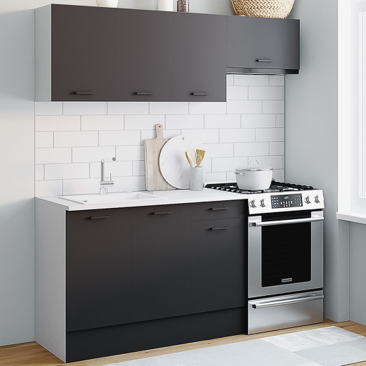 Complete 180 cm SUBTIL keuken met wit en grijs werkblad met 5 kasten