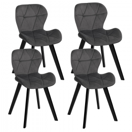 Set van 4 ROBINE donkergrijze fluwelen stoelen met zwarte poten