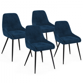 Set van 4 THALYA blauw fluwelen stoelen met armleuningen