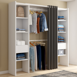 Dressing extensible double MERYL 120/180 x 50 x 180 cm blanc et gris