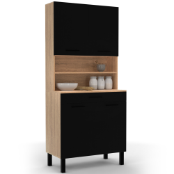 Buffet de cuisine 80 CM CINA structure façon hêtre 4 portes noires  + tiroir