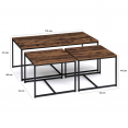 Lot de 3 tables basses gigognes DAYTON 113 cm effet vieilli design industriel