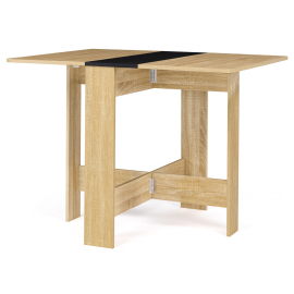 Table console pliable EDI 2-4 personnes bois façon hêtre plateau noir 103 x 76 cm