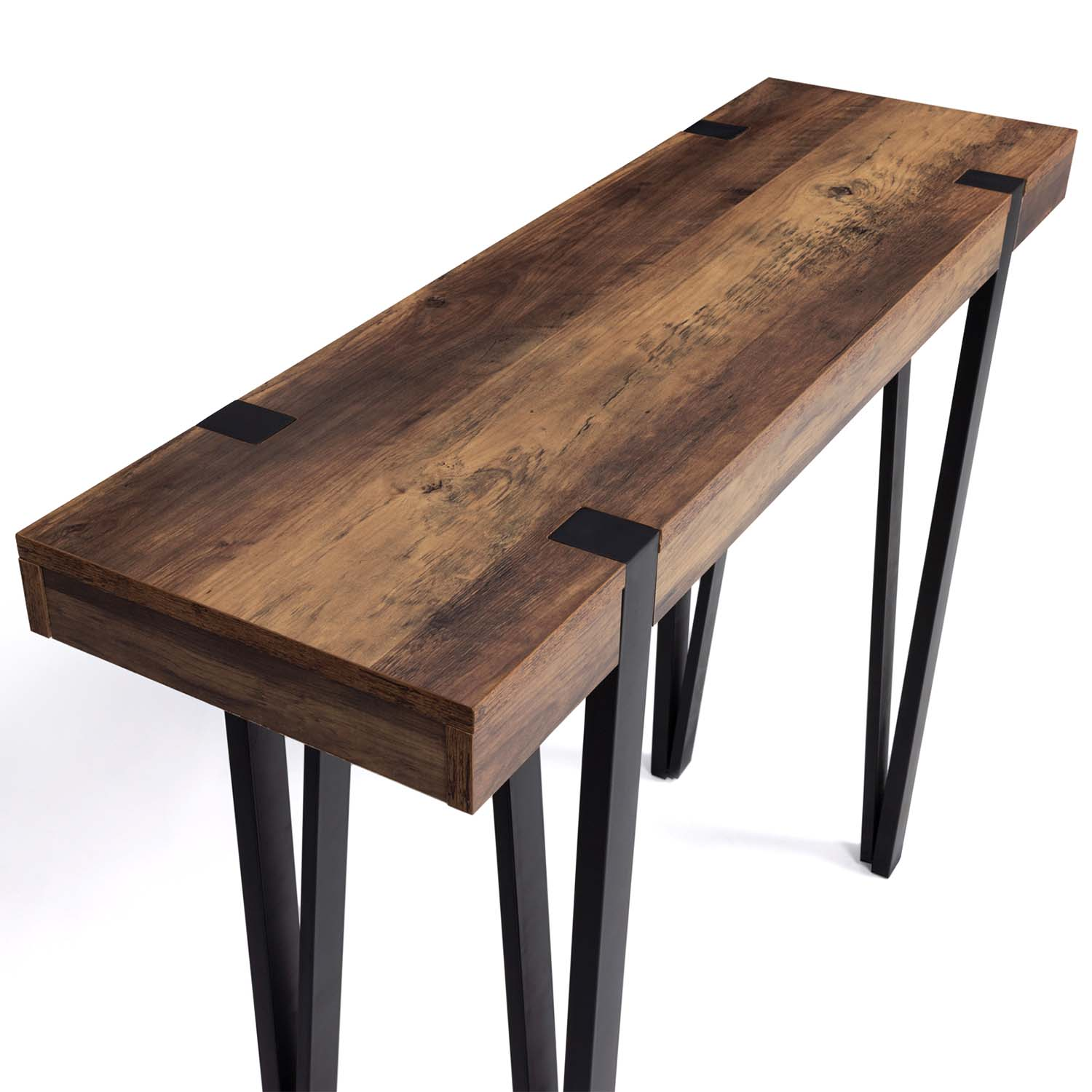 Table à manger bois foncé extensible pied épingle noir - AUSTRIA