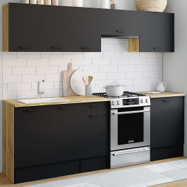 Complete keuken 240 cm SUBTIL met 7-element werkblad in hout en zwart