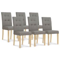 Lot de 6 chaises POLGA capitonnées grises pour salle à manger