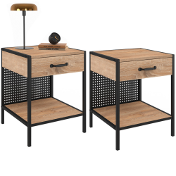 Lot de 2 tables de chevet grillagés PRESTON avec 1 tiroir + 1 niche design industriel