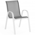 Salon de jardin MADRID table 150 CM et 6 chaises empilables blanc et gris