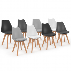 Lot de 8 chaises scandinaves SARA mix color blanc x2, gris clair x2, gris foncé x2, noir x2