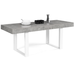 Table à manger extensible rectangle OREGON avec rangement 4-8 personnes effet béton et blanc 160-200 cm