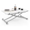 Table basse relevable en table à manger rectangulaire URBANA plateau blanc pied chrome