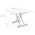 Table basse relevable en table à manger rectangulaire URBANA plateau blanc pied chrome