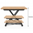 Table basse relevable en table à manger rectangulaire URBANA bois et noir design industriel