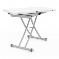 Table basse relevable en table à manger rectangulaire URBANA plateau blanc pied chrome