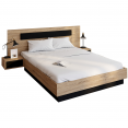 Tweepersoonsbed SANTA met geïntegreerde nachtkastjes en houten en zwarte lattenbodem 140x190 cm