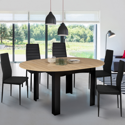 DONA ronde uitschuifbare eettafel 4-6 personen zwart beukenlook blad 120-160 cm