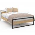 Dubbel bed DETROIT met lattenbodem 140x190 cm in hout en zwart metaaleffect