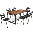 SOHO tuinmeubelset staal + acacia 150cm tafel en 6 zwarte stapelstoelen - industrieel ontwerp