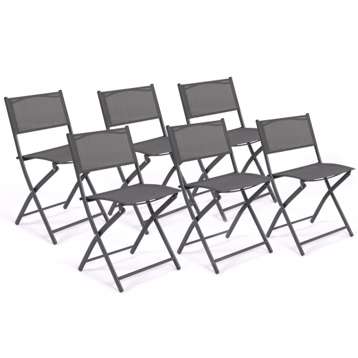 Set van 6 opvouwbare tuinstoelen BASTIA metaal en textilene, antracietgrijs