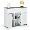 Buffet 100 cm VITO 3 portes et 1 tiroir blanc et plateau gris