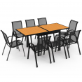 Tuinmeubelset POLY uitschuifbare tafel 90-180 CM en 8 stoelen hout en zwart