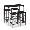 Ensemble table haute de bar DELSON 100 cm et 4 tabourets bois et métal noir design industriel