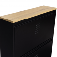 ESTER 3-deurs zwart metalen schoenenkast met industrieel design houten blad